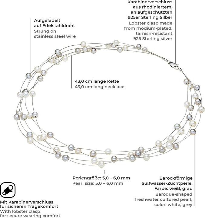 Image du produit Valero Pearls Femme argent sterling perle d'eau douce de culture argent 43,0 cm - 2888 (Argent Sterling, 43 cm)