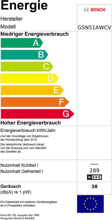 Energie-Label Bosch Hausgeräte GSN51AWCV (Freistehend, 290 l)