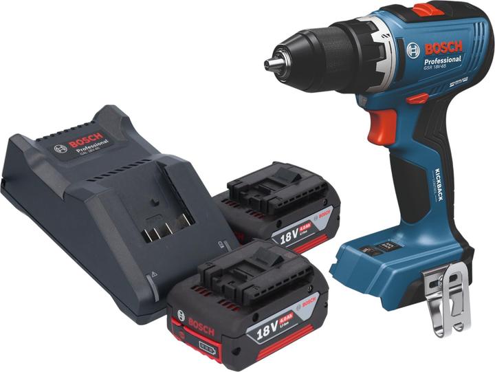 Produktbild Bosch Professional Bosch GSB 18V-65 Professional Akku Schlagbohrschrauber 18 V 65 Nm Brushless + 2x Akku 4,0 Ah + (Ohne externe Stromquelle)