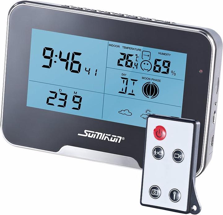 Produktbild Somikon 2 mal Full-HD-Überwachungskamera mit Wetterstation und Bewegungserkennung