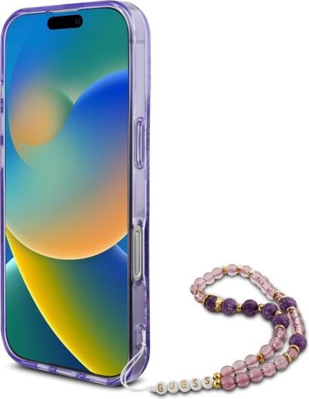 Actual product image Guess GUHMP16XHFWBRCESU iPhone 16Pro Max 6.9" fioletowy/purple hardcase IML Flowers With Pearl Strap (Apple iPhone 16 Pro Max)