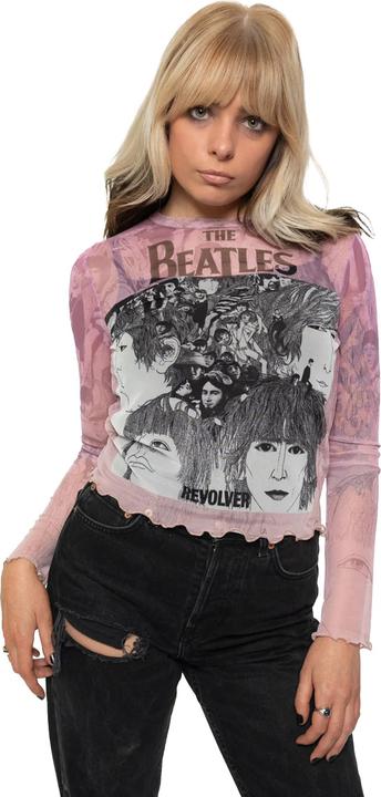Actual product image The Beatles Womens/Ladies Revolver Mesh Long-Sleeved Crop Top (XS)