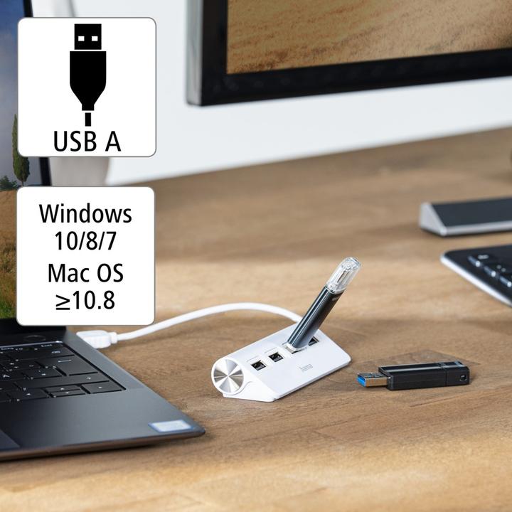 Produktbild Hama USB-A-Hub, 4 Ports, USB 2.0, 480 Mbit/s, Weiss (USB-A, 4 Ports)