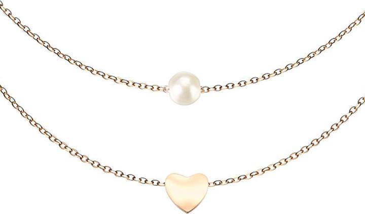 Star Piercing Kette rosegold Anhänger Perle und Herz (ohne Messing, Chirurgenstahl 316L)
