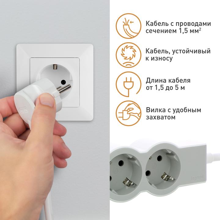 Actual product image Legrand Flat socket strip 3x socket, 3 metre cable white-grey 694559 (3 x, CEE 32/3, 3 m)