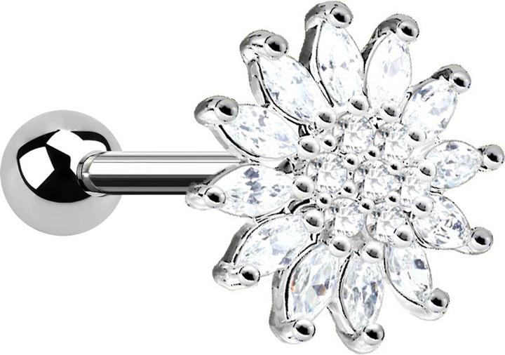 Star Piercing Micro Barbell silber Kristallblume (Chirurgenstahl 316L, Messing)