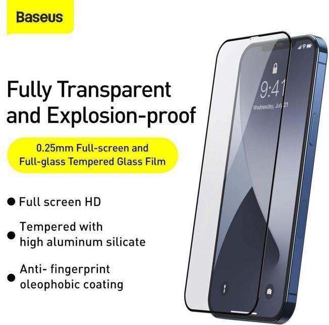 Image du produit Baseus 0.25mm Full-screen et Full-glass Tempered Glass Film For iP 5.4inch 2020(2pcs/pack) Black (2 pièce(s), Apple iPhone 12 mini)