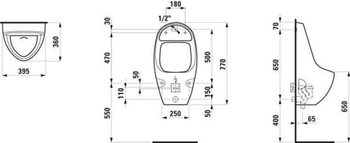 Actual product image Laufen Tamaro-S suction urinal, L/W/H: 395/360/770 mm, with proximity electronics, for E-mains, H840