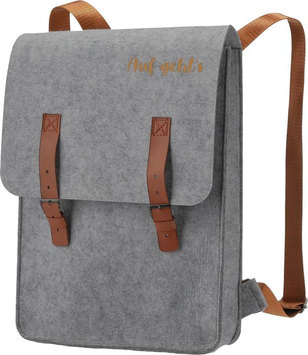 Casativo Filz Rucksack mit Aufschrift auf geht's und Verschluss-Schnallen, grau, 27,5 x 36 cm