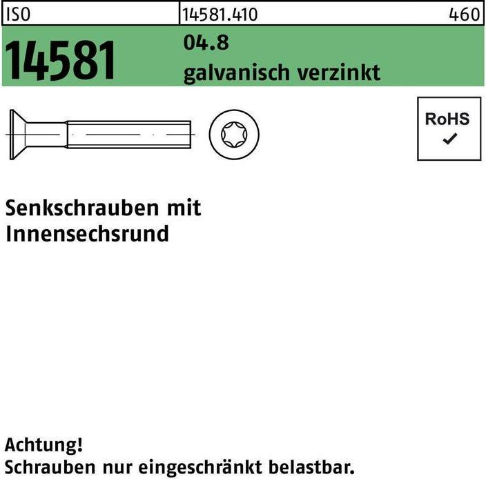 Actual product image Countersunk screw ISO 14581 with hexagon socket M 3 x 10 T10 04.8 galvanised (2000 Screws per piece)