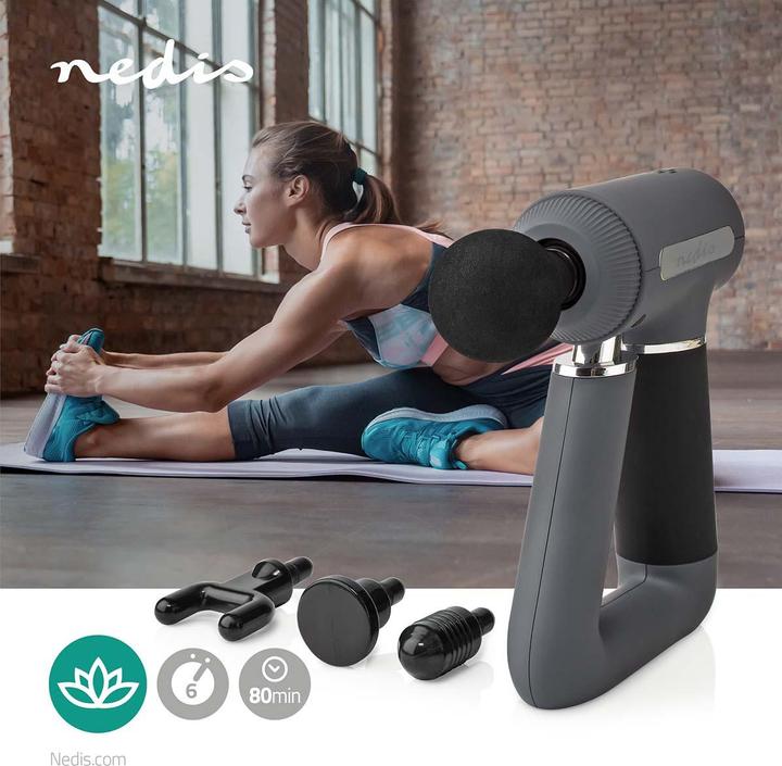 Actual product image Nedis Sports Massage Gun Battery Operated Built-in Lithium Ion Rechargeable 6 Massage Modes U