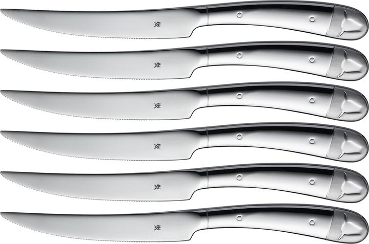 WMF Steakmesser Set 6tlg Pizzamesser Wellenschliff Spezialklingenstahl Holzbox (6 Stück, Messer)