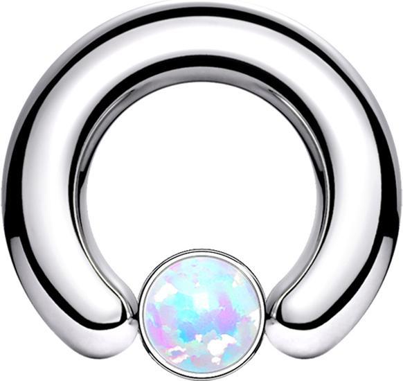 Star Piercing Closure Ring silber Scheibe Opal weiss (Chirurgenstahl 316L, ohne Messing)