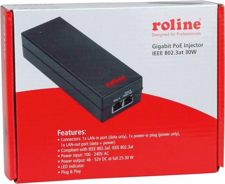 Image du produit Roline Injecteur PoE Gigabit Ethernet (802,3at (PoE+), 802.3af (PoE), 30 W)