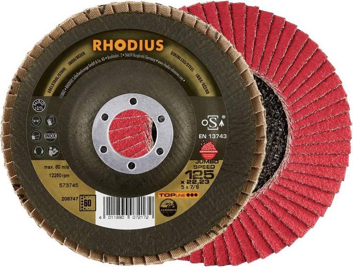 Produktbild Rhodius Fächerschleifscheibe JUMBO SPEED EXTENDED 125 x 22,23mm K60 INOX schräg Durchmesser mm 5 St. (60)