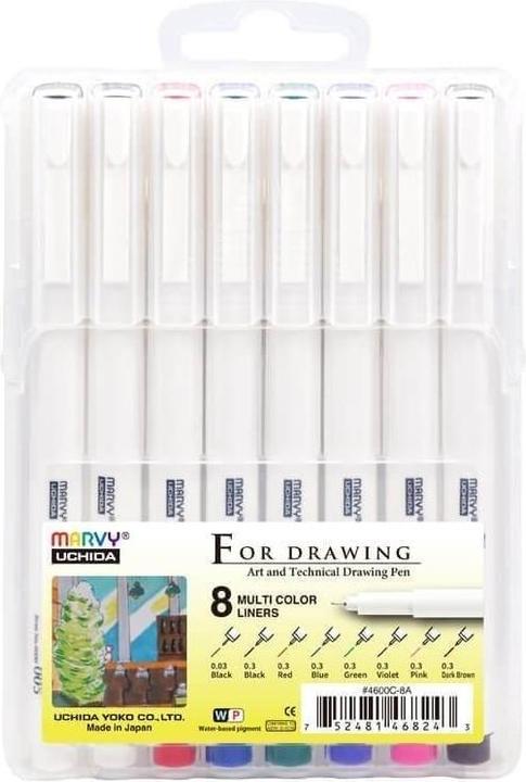 Image du produit Marvy Schwarze grafische Fineliner, 8 Stärken (Noir)