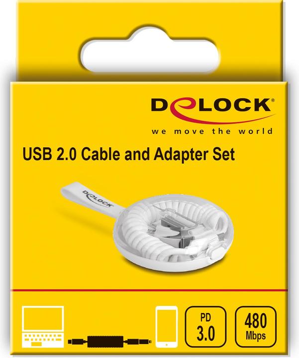 Immagine prodotto Delock 5 in 1 Cavo USB per dati e ricarica e adattatore PD 3.0 60 W bianco (0.10 m, USB 2.0)