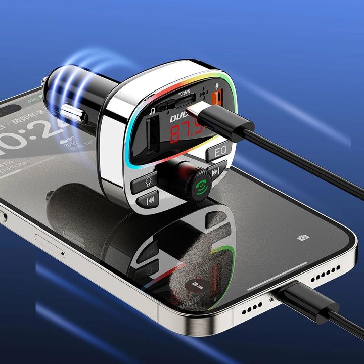 Actual product image Dudao R2PRO+ Transmitter with PD25W Bluetooth 5.3 RGB Charging Ports - Black and Silver