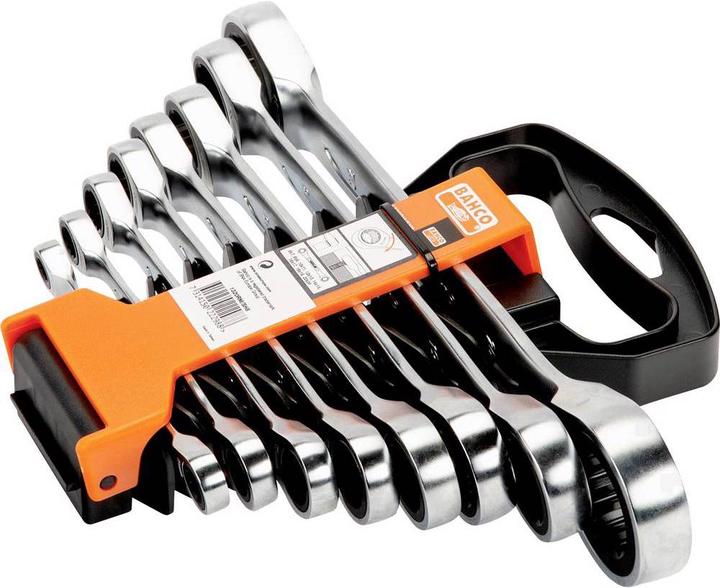 Produktbild Bahco Satz metrische Knarren-Ringschlüssel - 8-teilig (7 mm, 9 mm, 11 mm, 13 mm, 15 mm, 17 mm, 19 mm, 24 mm)
