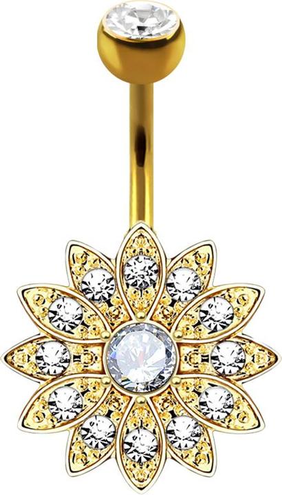 Immagine prodotto Star Piercing Banana placcata oro 14k con cristallo a sfera argento Fiore argento con piccoli cristalli (Ottone, Acciaio chirurgico 316L)