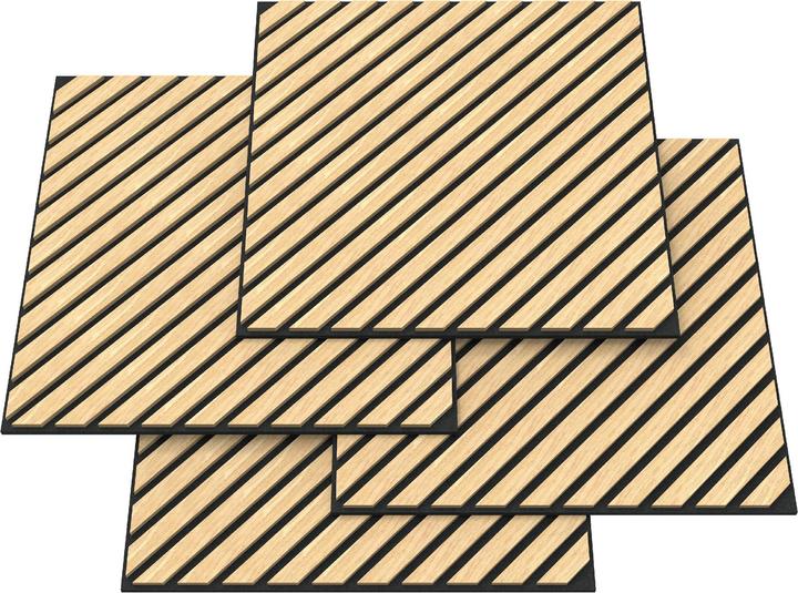 Actual product image neu.holz Akustik-Wandpaneel 4er Set Vang diagonal 1,44 m² Eichenoptik, hell ()