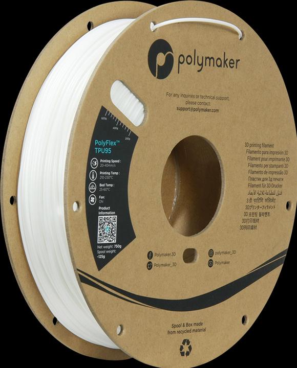Produktbild Polymaker PolyFlex TPU95 V2 - White - 1.75mm (TPU, 1.75 mm, 750 g, Weiss)