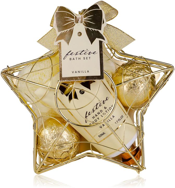 Accentra Badeset FESTIVE in sternförmigem Drahtkorb, inkl. 50ml Hand- & Bodylotion, 2 x 40g Badefizzer, 10g N (Körperpflegeset, Haarpflege set)