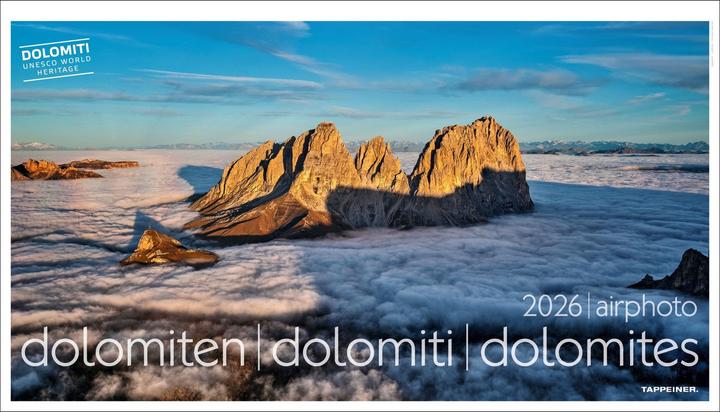 Produktbild Luftbildkalender Dolomiten 2026 (Harter Einband, Deutsch, Französisch, Englisch, Italienisch)