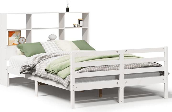 Produktbild VidaXL Massivholzbett Holzbett Bett mit Regal ohne Matratze Weiss 180x200cm (180 x 200 cm)