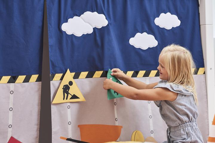 Produktbild Hoppekids BUNDLE BASIC Halbhochbett 90x200 cm mit CONSTRUCTION Vorhang und Schaummatratze (90 x 200 cm)