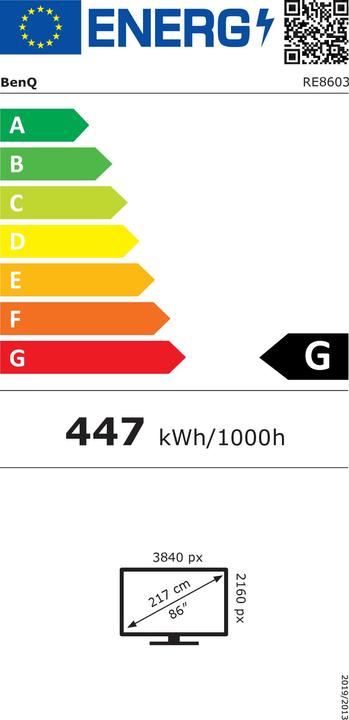 Label énergétique BenQ RE8603 86 ", Paysage, 18 (3840 x 2160 pixels, 86")