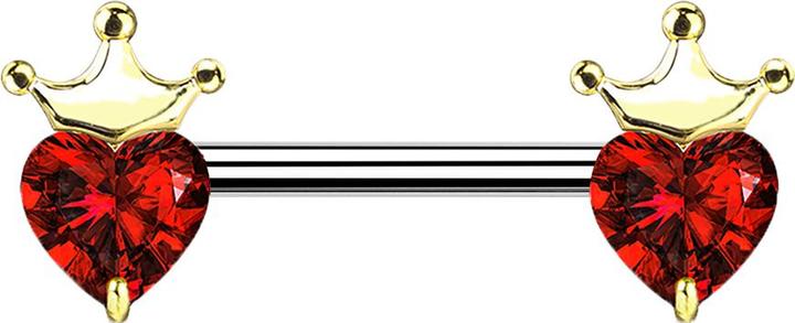 Star Piercing Barbell 14k vergoldet Kristallherz rot mit Krone (Chirurgenstahl 316L, Messing)