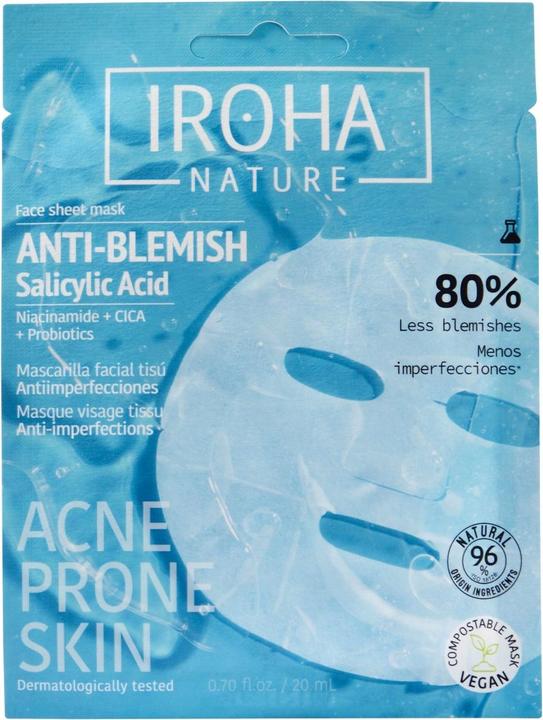 Iroha Nature Anti-Blemish - Face Sheet Mask With Salicylic Acid, Niacinamide, Cica + Probiotics