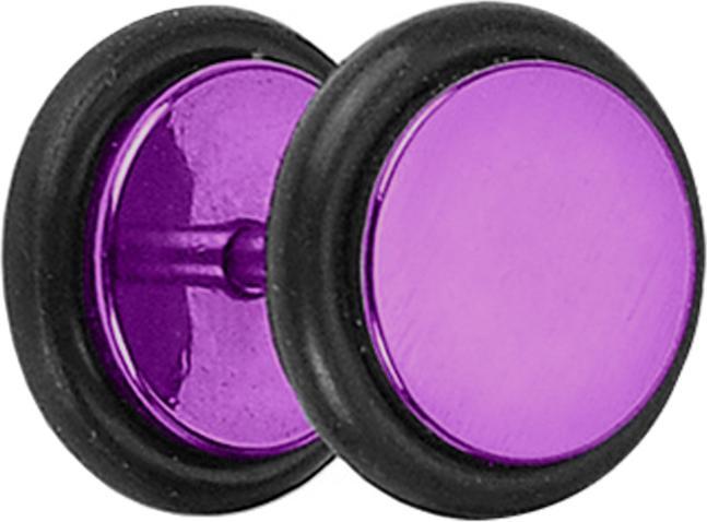 Star Piercing Fake Plug violett mit O-Ring und Titanium Beschichtung (ohne Messing, Chirurgenstahl 316L)