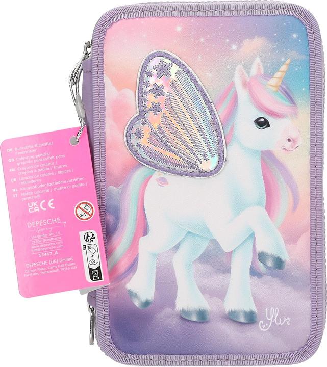 Actual product image Depesche Ylvi 3-Fach Federtasche mit appliziertem Flügel inkl. Stifte