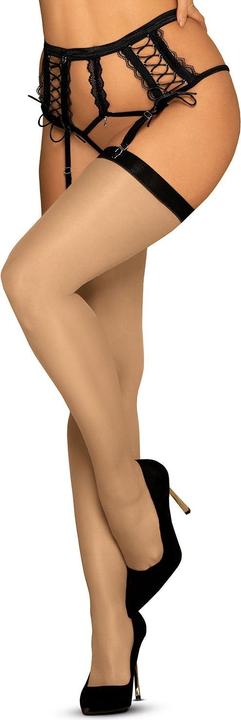 Produktbild Obsessive Sexy hautfarbene, weiche glänzende Strapsstrümpfe (L, XL)