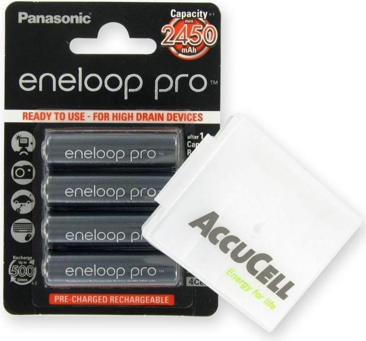 Panasonic Akku Pro BK-3HCCE/4BE Mignon AA NiMH Akku und ACBOXAA (4 Stk., AA, 2450 mAh)