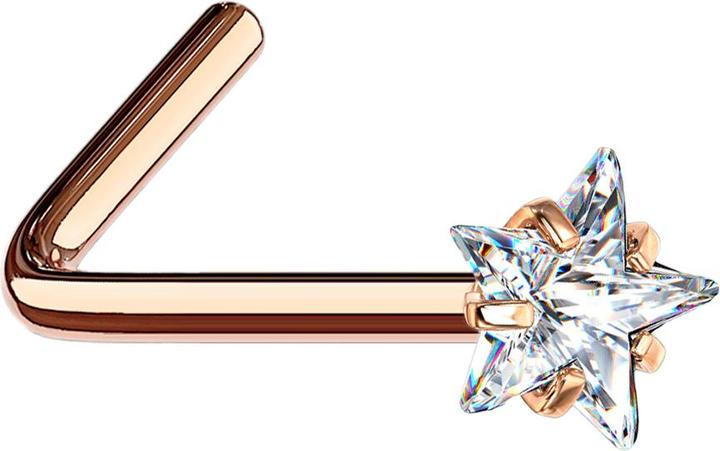 Star Piercing Nasenstecker gewinkelt rosegold Kristallstern silber gefasst (Chirurgenstahl 316L)