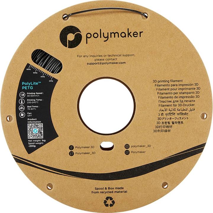 Actual product image Polymaker PolyLite PETG V2 - Black - 1.75mm (PETG, 1.75 mm, 1000 g, Black)