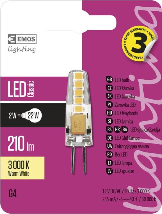 Immagine prodotto Emos Lampada LED JC classica / G4 / 1,9 W (21 W) / 200 lm / Bianco caldo (G4, 2 W, 200 lm, 1 x, F)