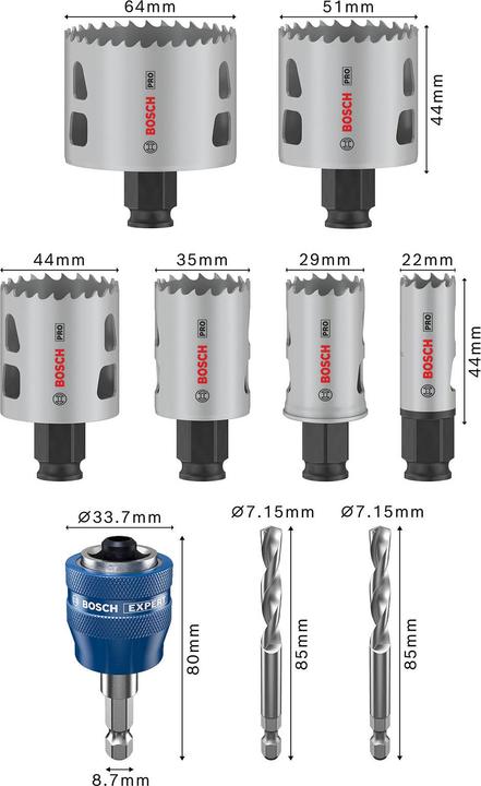 Produktbild Bosch Professional Zubehör PRO Multi Material PC Plus Lochsägen-Set, 9-tlg. (22, 29, 35, 44, 51, 64 Millimeter)