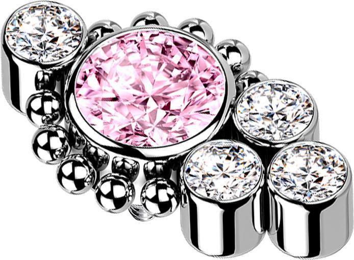 Star Piercing Dermal Anchor silber Kugeln vier Kristalle silber Kristall pink (ohne Messing, Titan G23)