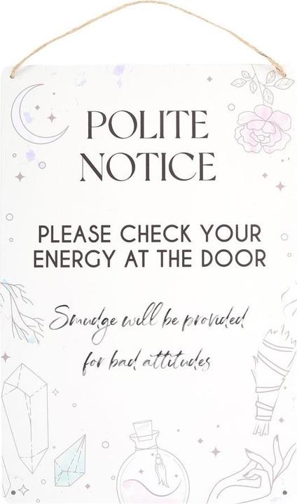 Immagine prodotto Something Different Cartello da appendere in metallo Check Your Energy At The Door