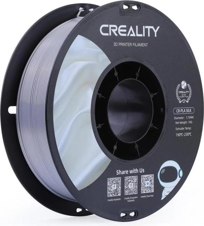 Produktbild Creality Filament PLA, Silk Silber, 1.75 mm, 1 kg (PLA, 1.75 mm, 1000 g, Silber)
