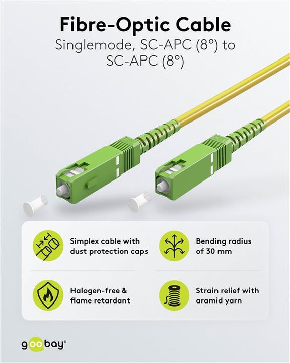 Produktbild Goobay Glasfaserkabel FTTH, Singlemode OS2 Yellow, Gelb Simplex, 30 m (S/UTP, 30 m)