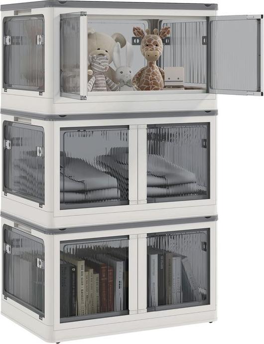 Image du produit Swisshandel24 Boîte de rangement 69L empilable avec roulettes, pliable, accès sur 5 côtés, Blanc (69 l)