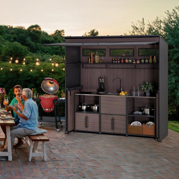 Produktbild Ventaris Outdoor-Küche Gartenhaus 220 cm x 94 cm x 226 cm mit Einrichtung Anthrazit
