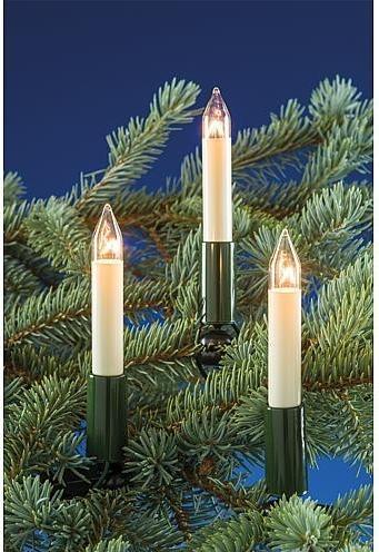 Produktbild Hellum Lichterkette Schaftkerze 15 Kerzen klar für innen Schaft/Kabel grün 12,8m elfenbein (12.80 m)