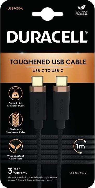 Actual product image Duracell USB-C cable for USB-C 3.2 1m (Black) (1 m, USB 3.2 Gen 1)