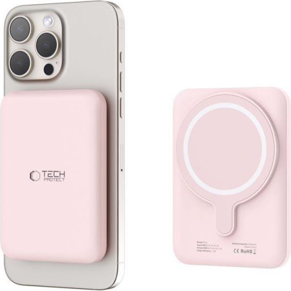 Actual product image Tech-Protect LifeMag PB10 Powerbank with MagSafe 5000mAh 15W USB-C port - pink + USB-C cable (5000 mAh, 15 W)